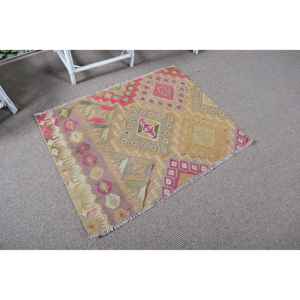 Tapis vintage 2,9 x 3,7 pieds, tapis rose uni en laine - Product Image 2