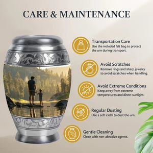 Elegante urna de cremación de aluminio recubierta de Meena grande (220 pulgadas cúbicas) y recuerdo (3 pulgadas cúbicas) urnas de cremación personalizadas - Product Image 5