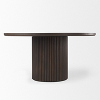Table de salle à manger ronde en bois de manguier massif brun foncé, design cannelé, grains naturels, taille compacte parfaite pour la maison, la cuisine, le restaurant