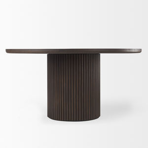 Table de salle à manger ronde en bois de manguier massif brun foncé, design cannelé, grains naturels, taille compacte parfaite pour la maison, la cuisine, le restaurant - Product Image 2