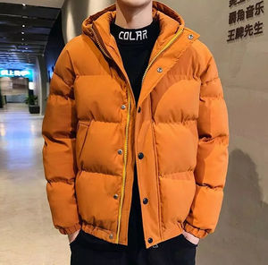 Premium Quality Unisex Bubble Jacket Stand Collar With <b>Covered</b> <b>Buttons</b> & Big Hood Jacket Windbreaker Street Wear Winter Jacket - Product Image 4