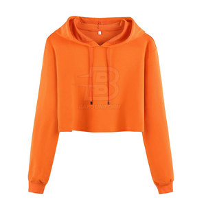 Outdoor & <b>Winter</b> Use Women's Hooded Crop <b>Top</b> Hoodies-Casual Short Design Front Logo Cotton/Polyester Breathable Customizable - Product Image 1