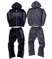 Puff Print Custom Logo Flare Sweatsuit Chándal 100 Algodón Raw Hem Hooded Flared Sweatsuit Pantalones Hombre Sweatsuit