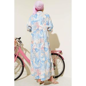 Robe motif tropical col mandarin indigo - Product Image 4