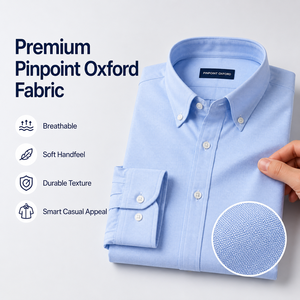 <span class=keywords><strong>Chemise</strong></span> boutonnée IKDEER personnalisée en oxford bleu clair, tissu dobby lavé, écologique, couleur unie, douce et agréable pour la peau - Product Image 3
