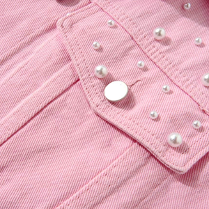 Women's Stylish <b>Blue</b> Denim Jacket Coat Plus Size Custom Logo Embroidered Pearls Rhinestone <b>Beading</b> Quick Dry Autumn Fashionable - Product Image 3