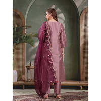 Robe pakistanaise Ramas, ensemble kurta et pantalon à col en V, dupatta brodée, matière polyester, styles Anarkali Salwar Kameez
