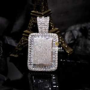 Colgante de Plata de Ley 925 para hombre, colgantes finos rectangulares de nueva moda, Baguette brillante, Diamante cultivado en laboratorio, completamente helado para regalos - Product Image 1