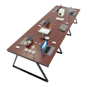โต๊ะทำงานแบบคลัสเตอร์ 6 ชิ้น รุ่น Contemporary Trapeze II Concept ขนาด 360x120 ซม. รุ่น HBTH015 ทำจากไม้เมลามีนพร้อมโครงเหล็กสแตนเลส เฟอร์นิเจอร์สำนักงาน - Product Image 2