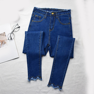 Pantalones de tubo de mezclilla de cintura alta para mujer con patrón sólido transpirable de estilo acampanado elástico para primavera Otoño e Invierno - Product Image 6