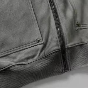 Light Grey Solid Pattern Oversized Utility Zip Hoodie Winter Knitted Breathable and Washed for Winter Season - Product Image 4