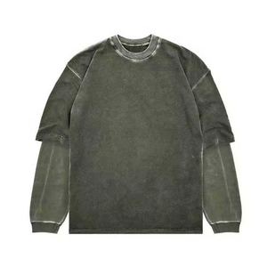 Camiseta de manga larga doble de doble capa con lavado ácido informal de fabricantes personalizados para hombres - Product Image 2