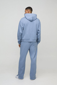 Nouveau surdimensionné imprimé personnalisé bleu Boxy à capuche ensemble de survêtement personnalisé Streetwear Bootcut pantalon respirant 100% coton survêtement - Product Image 3