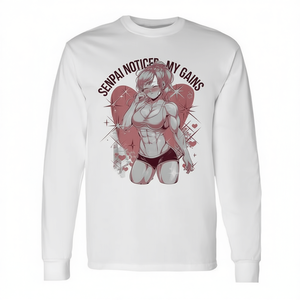 เสื้อยืดแขนยาวลายการ์ตูนสำหรับออกกำลังกาย ลาย "Sempai Noticed My Gains" สำหรับคนรักอนิเมะ - Product Image 2