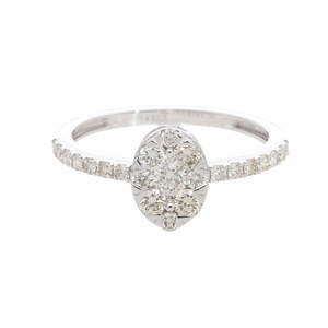 Anillo de mujer de diamante natural chapado en rodio de oro de 14 quilates, diseño de racimo ovalado con diamantes de corte redondo brillantes 0.68CTW florales - Product Image 5