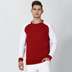 Sudadera de Hombre con Cuello Redondo y Mangas Raglán en Rojo y Blanco, Corte Regular, Informal, de Punto, de Algodón, Color Sólido, para Otoño - Product Image 6