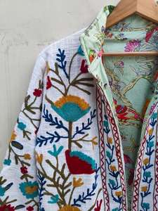 Boho Vintage Suzani Brodé Coton Manteau À La Main Indien Veste Ethnique Festival Survêtement - Product Image 5