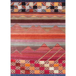 Manchaha Geometric Pattern Wool & Bamboo <b>Silk</b> Rugs <b>Red</b> & Orange Hand Knotted for Home Use-Jaipur Rugs US-Les-1677 - Product Image 1