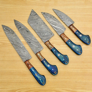 Juego de Cuchillos de Chef de Acero de Damasco Forjado a Mano de Precisión para Chefs Maestros, Mango de Madera Ambidiestro, Filo Duradero, Juego de Cinco Piezas - Product Image 6