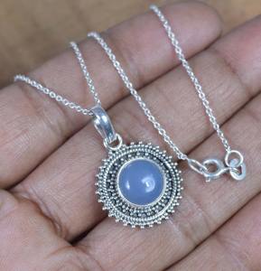 จี้กลมคาลซิโดนีเงินสเตอร์ลิง925ทำด้วยมือหรูหราเครื่องประดับหินวันเกิดชุบโรเดียมของขวัญวันเกิด - Product Image 5