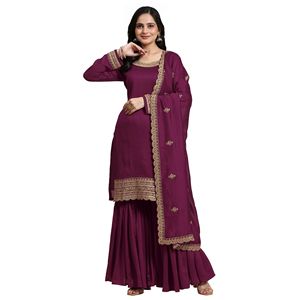 Trendmalls Conjunto de bordado de seda de arte étnico para mujer Salwar Kurta con Dupatta () - Product Image 1