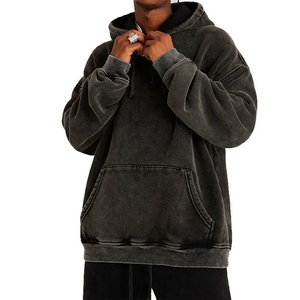 Sweat à capuche en molleton uni délavé à l'acide, broderie, écologique, OEM, vente en gros, couleurs personnalisées, coupe ample, poche - Product Image 1