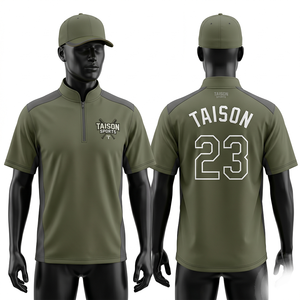 Haut d'entraînement personnalisé à col zippé pour baseball, 180 GSM, polyester interlock, panneaux latéraux noir et gris, sublimation, broderie, transfert thermique - Product Image 3