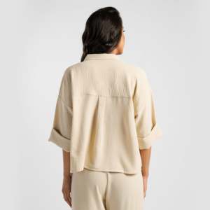 Buttoned up 100% <b>Linen</b> Shirt (Biscotti) Simple Fashion Workout <b>Top</b> - Product Image 2