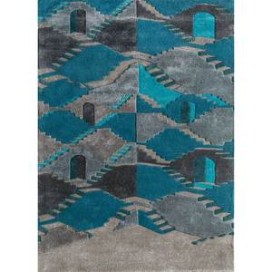 Linear Blue <b>Hand</b> <b>Tufted</b> Wool & Viscose <b>Rug</b> Abstract Pattern for Home Use-Tnq-4824 - Product Image 1