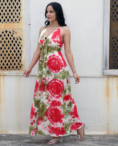 Ropa de playa de verano para mujer, diseñador de rayón, Espalda descubierta, espagueti, cuello Halter, largo Floral, tinte de corbata, Maxi vestido sin mangas y sin espalda - Product Image 1