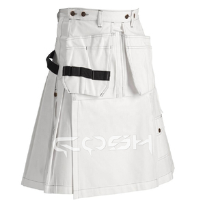 Kilt utilitario de algodón blanco de primera calidad para hombres | Kilt moderno de lujo con bolsillos profundos para senderismo, moda y ropa fetiche - Product Image 6