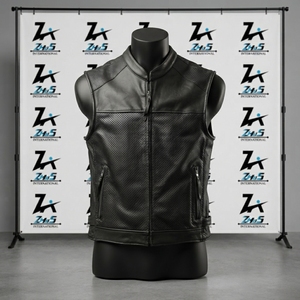 Custom Design Men's PU Leather Moto <b>Vest</b> Stand Collar Zipper Closure Solid Color Biker Outerwear Autumn Wear Leather <b>Vest</b> - Product Image 1