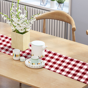 Deep Red <b>White</b> Plaid Cotton <b>Table</b> <b>Runner</b> for Wedding Christmas Birthday Party Decor - Product Image 4