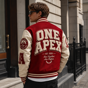 Custom Red <b>for</b> Hooded V-neck <b>Jacket</b> Premium Wool Chenille Patch Embroidered <b>Baseball</b> <b>Jacket</b> Front High Street Style OEM ODM - Product Image 4