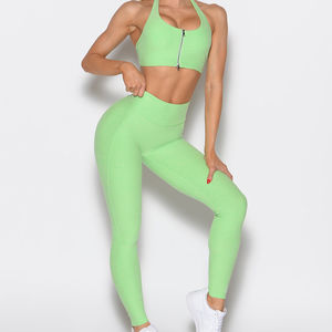 Conjunto de Yoga de 2 Piezas para Mujer, Talla Grande, Color Verde Claro, Personalizado, OEM, Cintura Alta, Súper Cómodo, Suave, Ecológico, Antiolor - Product Image 1