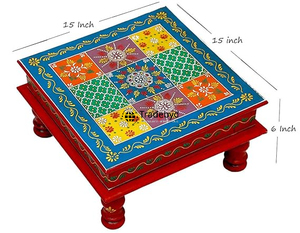 Tradebyd Artistic Chowki Tabouret Puja fait main en bois idéal pour les rituels du temple et la décoration intérieure - Product Image 1