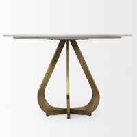 Table de salle à manger moderne en marbre blanc de haute qualité avec base en métal façonnée, finition laiton électroplaqué, pliable, 4 places