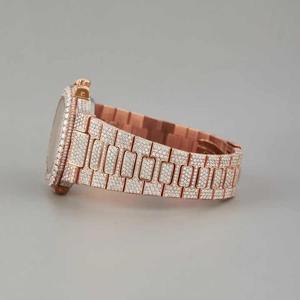 Reloj de Lujo Unisex con Esfera Baguette en Oro Rosa, Completamente Cubierto de Diamantes Moissanite VVS, Estilo Hip Hop, Cuarzo, Moda - Product Image 4