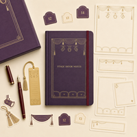 Carnet de notes de scène personnalisé LABON, couverture rigide prune, dorure à chaud, style Art Déco, avec citations de scène et de personnages, pour théâtre et journal de scène