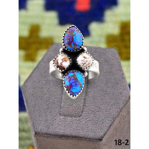 Bague ajustable artisanale Southwest avec dahlia violet, magnésite cheval sauvage et turquoise sertie en argent sterling – Cadeau - Product Image 2