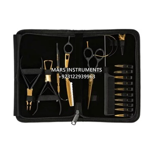 Kit de pinces à cheveux en acier inoxydable, outils essentiels pour extensions de cheveux professionnelles, noir mat avec beige, vente en gros - Product Image 5