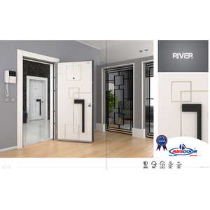 Porte d'entrée intérieure moderne en acier ABSDOOR RIVER, plusieurs options de couleurs, protection contre le vol, isolation thermique et acoustique, poignée en cristal - Product Image 2