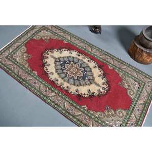 Tapis de laine Kilim rouge vert classique 3.1 X 6.1ft grande surface tapis de couloir Rectangle turc motif abstrait 10mm épaisseur Latex - Product Image 4