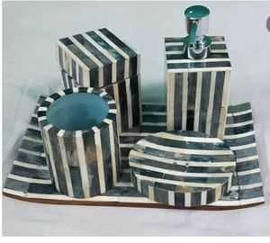 Dispensador de jabón de mosaico con incrustaciones de hueso verde rosa hecho a mano y conjunto de organización de baño con patrón geométrico de incrustaciones de hueso al mejor precio - Product Image 5