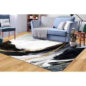 Tapis de peinture noir et or, tapis de luxe en marbre, tapis lavable en machine, tapis doux non tissé - Product Image 4