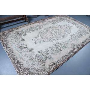 Alfombra Vintage de 5.9x9.7 pies, Alfombra Turca Grande, Alfombra Marrón con Puntos - Product Image 2