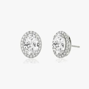 925 Silver Moissanite Diamond Wedding Engagement Anniversary Party Stud <b>Earrings</b> Jewelry-<b>Halo</b> Style - Product Image 1