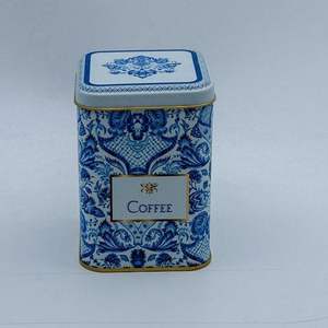 กล่องโลหะ0.5L เหลี่ยมฝาปิด Azulejo ที่ได้รับแรงบันดาลใจจากรูปแบบการตกแต่งสีฟ้าสีขาวรีไซเคิลได้เกรดอาหารสำหรับใช้เครื่องมือสลักโลโก้ - Product Image 2