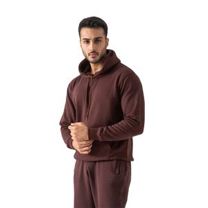 Sweat à capuche à manches longues pour hommes personnalisé en mélange de coton sweat chaud sweat à capuche de sport marron avec poches pour l'automne et l'hiver - Product Image 1