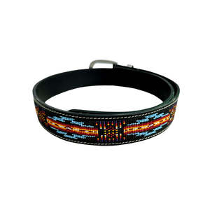 Ceinture classique occidentale unisexe en cuir de vache argentin 40 mm, broderie perlée, boucle en laiton noir lisse, importée, personnalisable - Product Image 3